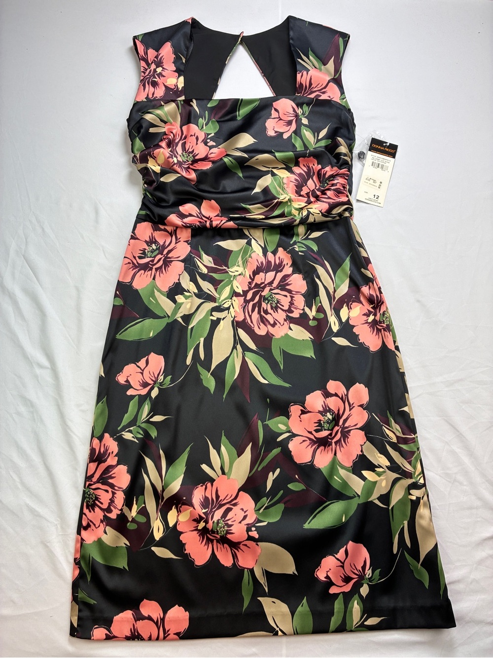 Donna Ricco Black Dress with Coral Floral Print
